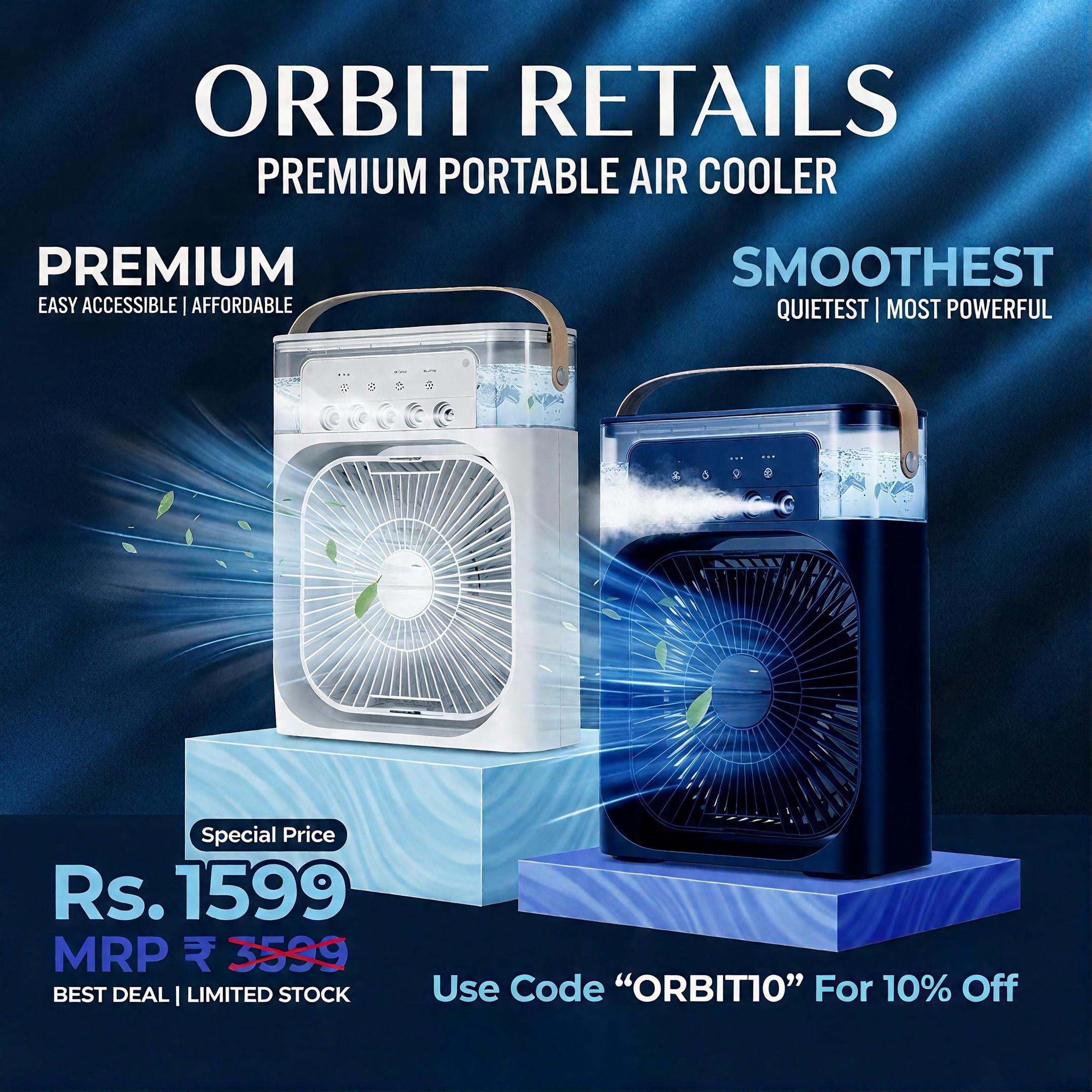 Orbit Retails Premium Portable Air Cooler & Humidifier Fan⁠ | 600ml Capacity  + Custom Perfume  🌬️