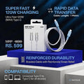Ultra Fast 120W Type C to Type C Charging Cable | Fast Charging + Data Transfer | 1 metre