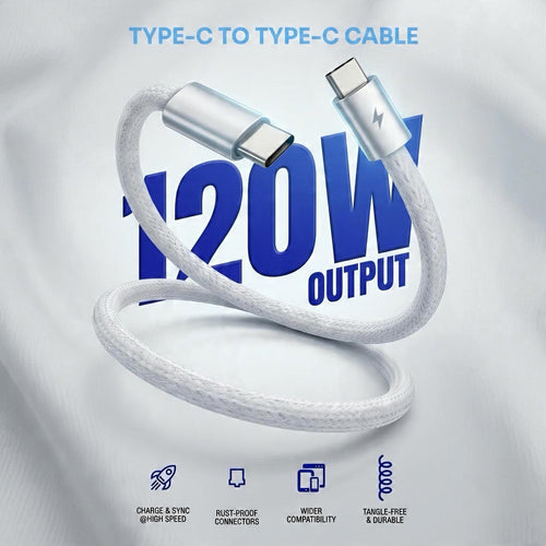 Ultra Fast 120W Type C to Type C Charging Cable | Fast Charging + Data Transfer | 1 metre