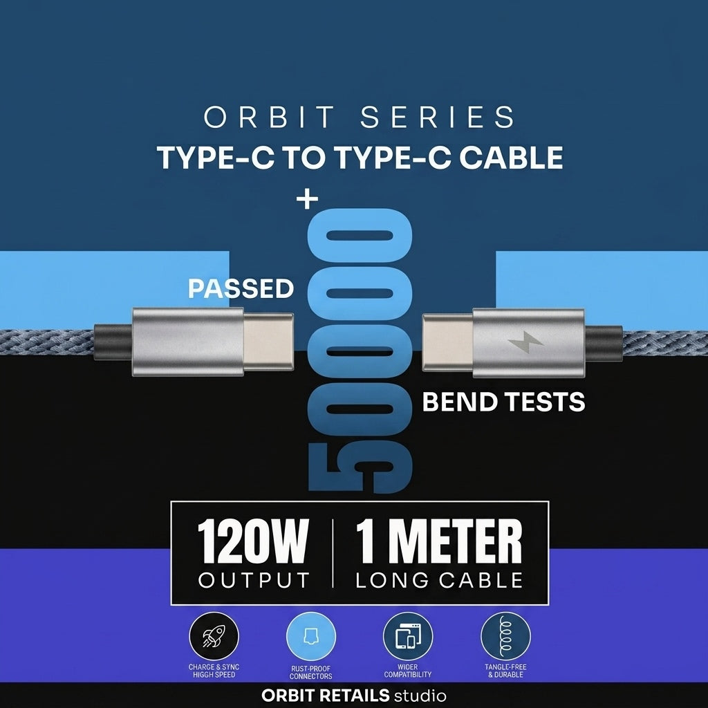 Ultra Fast 120W Type C to Type C Charging Cable | Fast Charging + Data Transfer | 1 metre